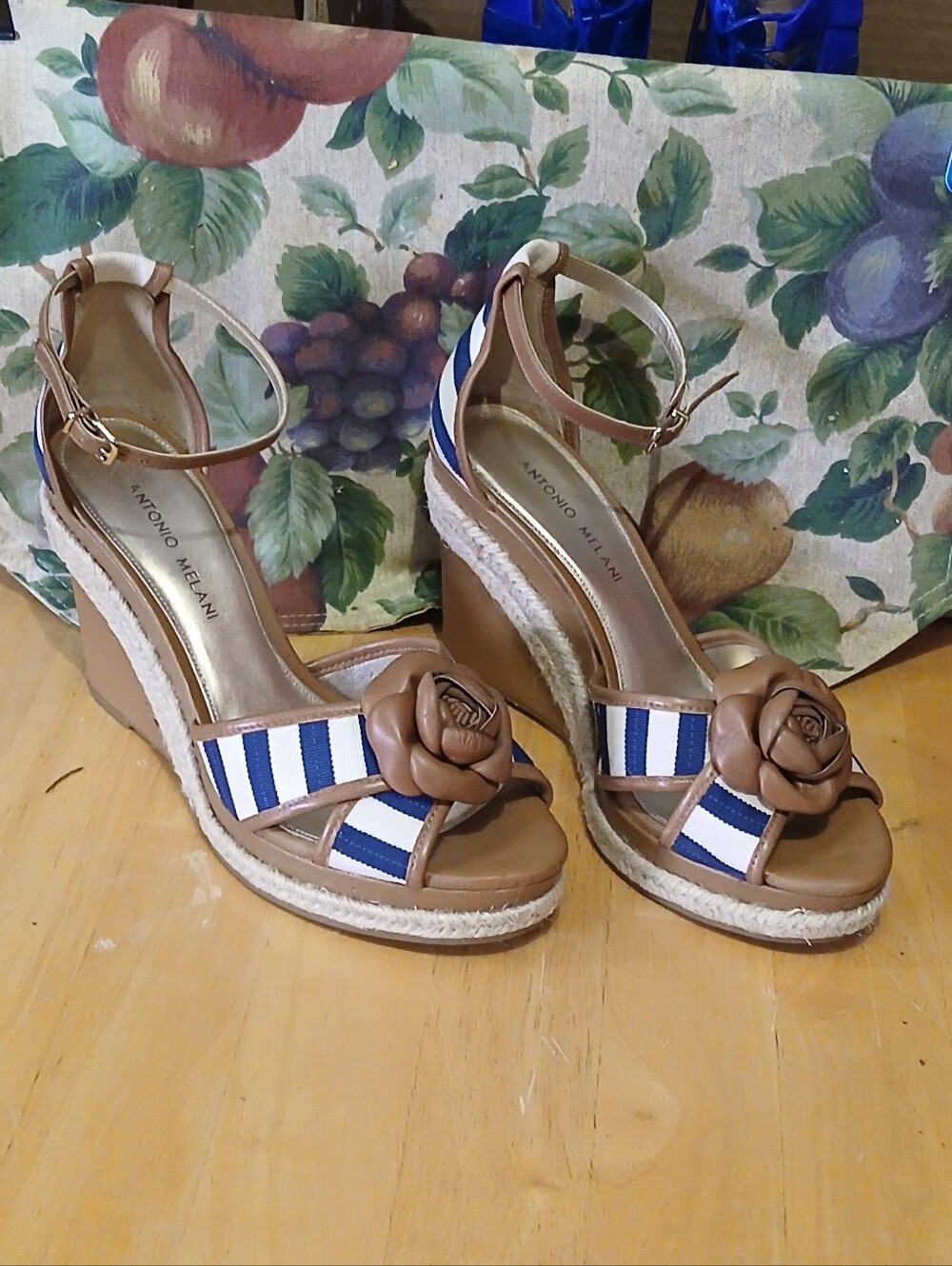 Antonio Melani Striped Rosette Espadrille Wedge Sandals 9M